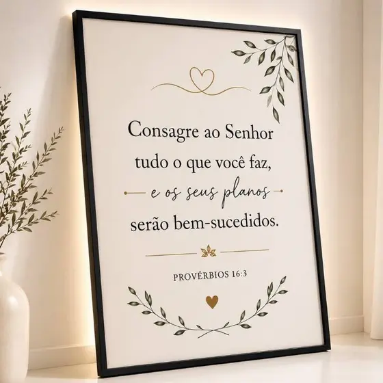 Quadro Decorativo Provérbios 16:3 Consagre Ao Senhor Frase Bíblica Para Sala Quarto Religioso Cristão