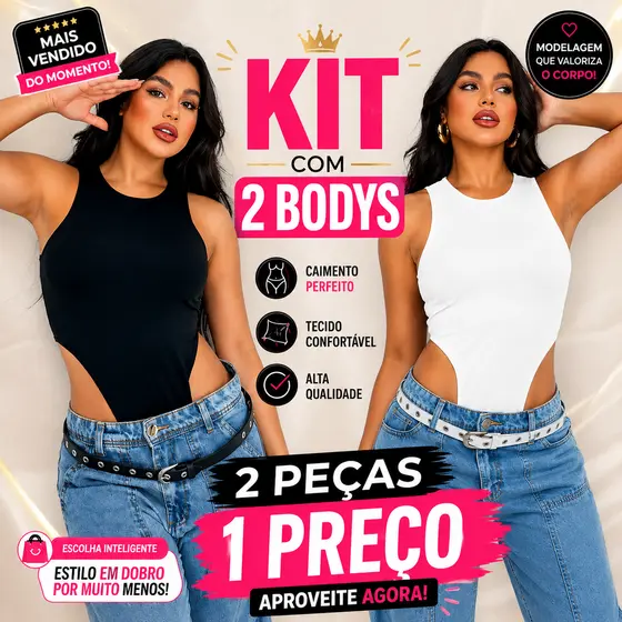 Kit 2 Body's Cavado Feminino Asa Delta Regata Feminino Collant Liso Balada Bori Bory Sensação