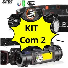 KIT Com 2 Lanternas de Cabeça Led COB Caminhada Pesca Ciclismo High Power COM IMÃ mt101 (6)