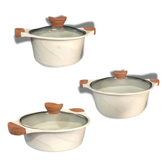 Kit Panelas Antiaderente 6 Peças 3 Panelas 3 Tampas Cozinha Casa Tampa Vidro Temperado Refeições