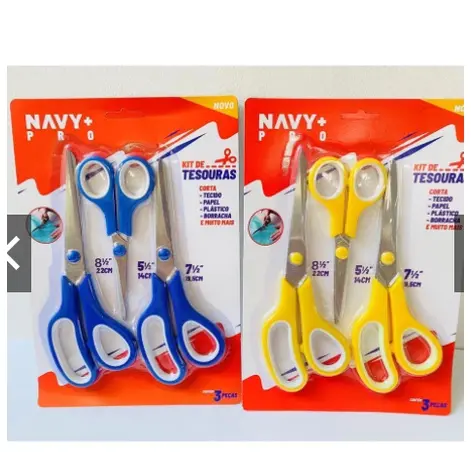 Kit 3 Tesouras Multiuso Multi Funções Cabelo Papel Plástico Borracha Eva, costura e utilidades cozinha Tesoura