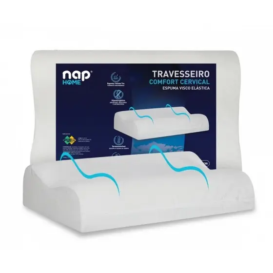 Nap Comfort Travesseiro Cervical Espuma Viscoletastica Nasa Ortopédico 68cm Conforto para Pescoço