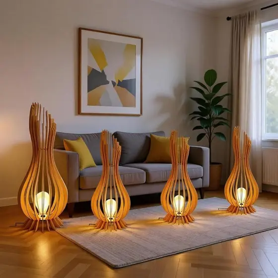 Luminária de Chão ANA MARIA - Cor: MDF CRU - Kit com 4 unidades - 120cm, 90cm, 75cm e 60cm de altura