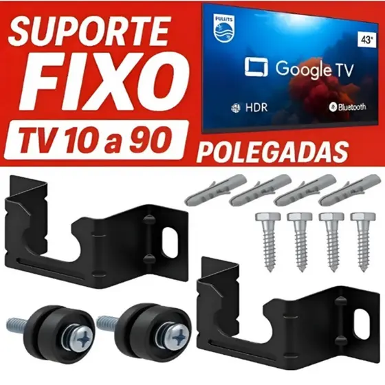 Kit Suporte para TV Universal Fixo Smart LED LCD 4K Parede 32 40 42 50 55 60 75 82 90 Polegada