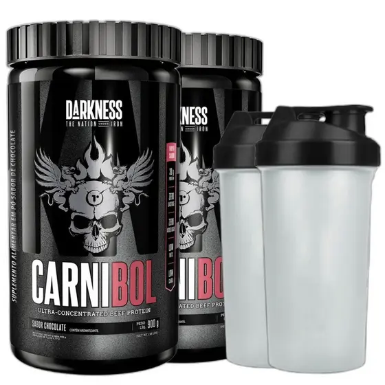 Kit 2 Carnibol Isolado Chocolate 900g 2 Coqueteleira Darknes