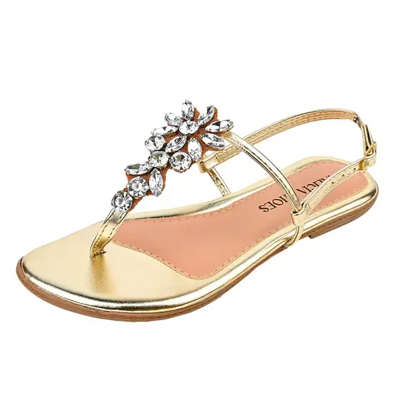 Sandália Feminina Rasteirinha Fio Pedraria Flor Strass Luxo Elegante Dia a Dia
