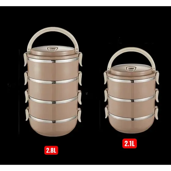 Pote Marmita Inox Hermético com 3 ou 4 Andares – 2,1L / 2,8L Ideal para Escola e Escritório