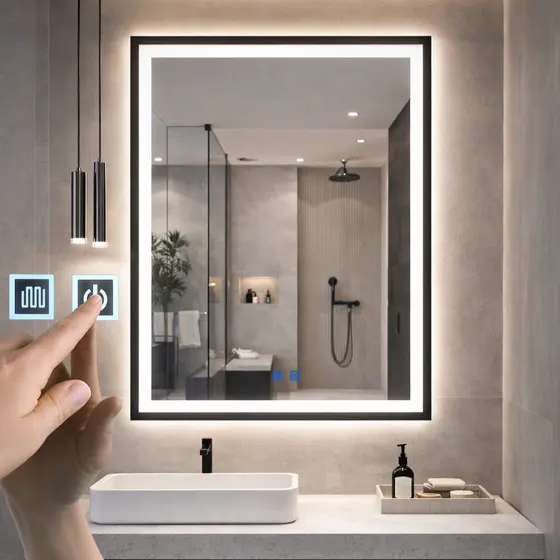 Espelho Led Para Banheiro Touch 3 Cores de Luz Com Desembaçador e Display Digital 80x60 cm Bivolt