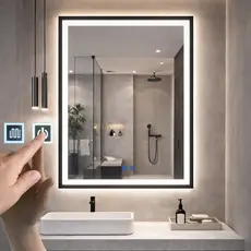 Espelho Led Para Banheiro Touch 3 Cores de Luz Com Desembaçador e Display Digital 80x60 cm Bivolt