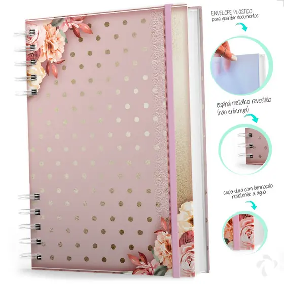Caderno De Anotações - 200 Páginas - Coleção Floral Rosa