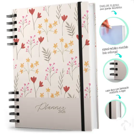 Agenda Planner 2026 Visão Semanal Anual Capa Dura Primavera Dream