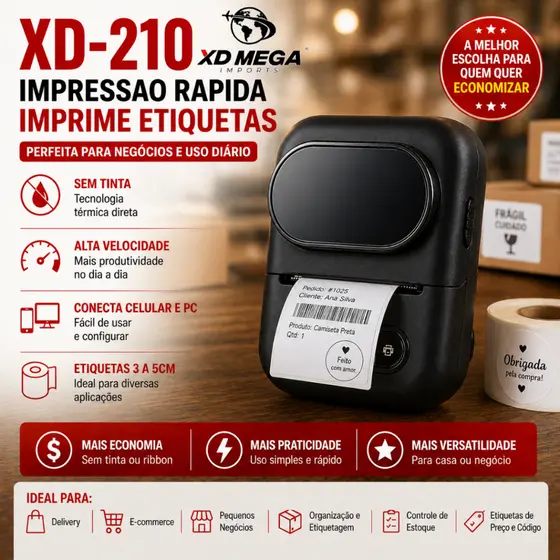 Impressora De Etiquetas Bluetooth Para Android E Ios - XD-210