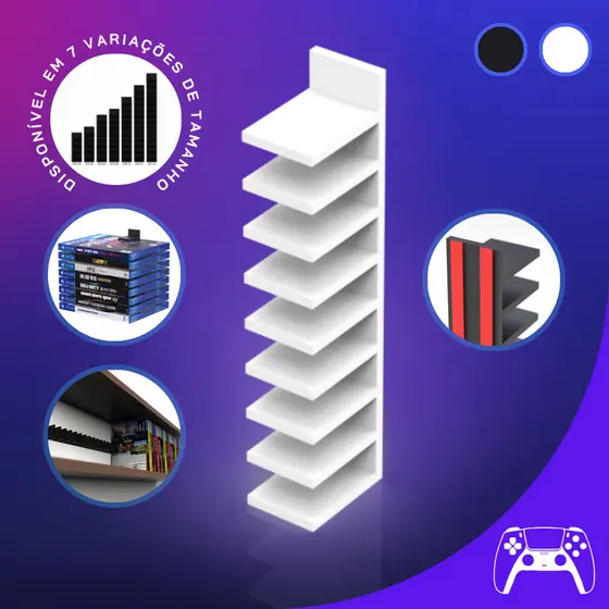 Suporte De Jogos Para Parede Playstation Ps2, Ps3, Ps4, Ps5, Xbox, DVD E Blu-Ray - Organizador Vertical & Horizontal