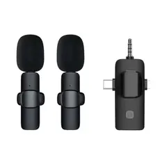Microfone 3 in 1 Lapela Duplo Sem Fio Entra P2 Type-C e lightning Para Celular Eletro Mex EL-1836