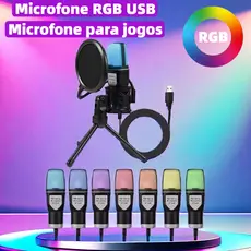 Microfone Gamer Condensador Podcast Alta Sensibilidade Rgb Microfones com proteção contra respingos e tripé MT-021