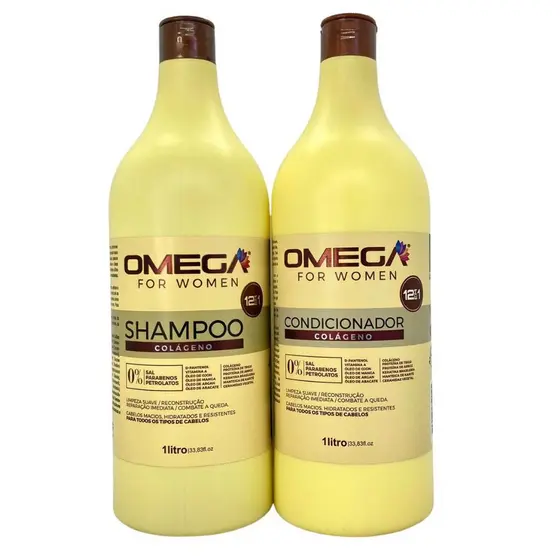 Kit Reconstrução Imediata Colágeno Shampoo + Condicionador 1L Omega Hair