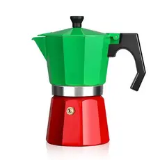 Cafeteira Italiana de Alumínio 3, 6, 9 Xícaras - 150ml / 300ml / 450ml - Itália - Verde Vermelha