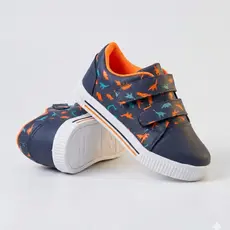 Tenis Infantil Menino Casual Dinossauro Marinho com Laranja Escolar Kidstep