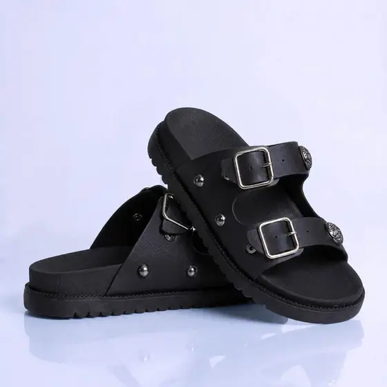 Chinelo Papete Feminina Mãe e Filha 28 ao 39 Preto com Fivela Kidstep