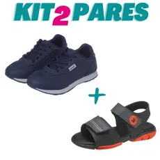 KIT 2 PARES Tênis Infantil Menino Jogging Marinho e Papete Preto com Cinza Kidstep