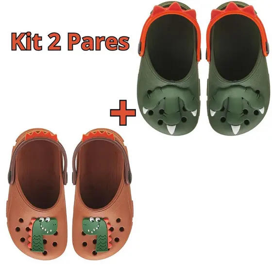 Kit 2 Pares Sandália Babuche Dinossauro