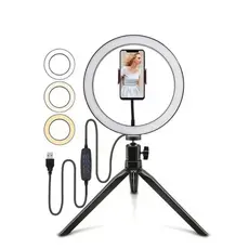 Anel Ring Light 8 Pol + Tripé De Mesa + Suporte Cel Video