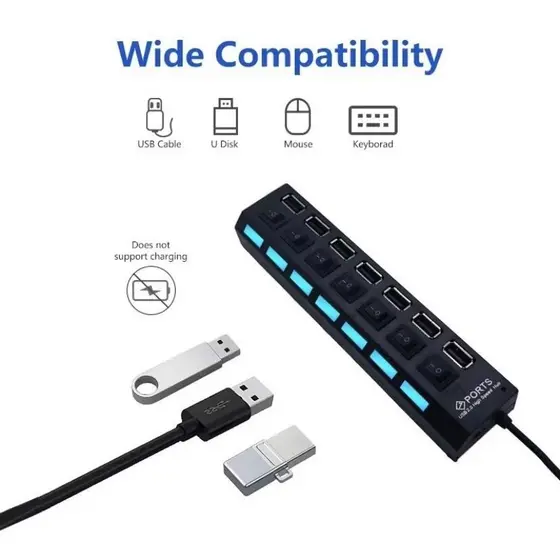 Extensor Usb Com 7 Portas 2.0 E 1.1 Promoção Relampago