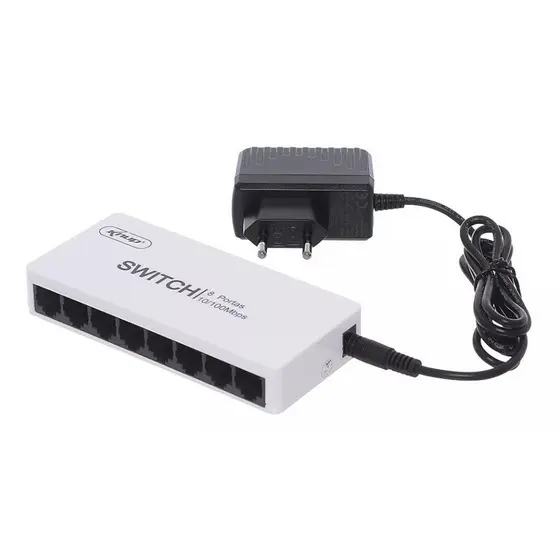Switch Mini 8 Portas HUB Cabo 10/100MBPS Rede Ethernet Rj-45