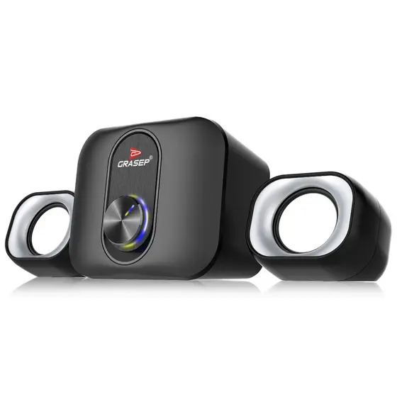 Mini Caixa de Som 2.1 Subwoofer RGB 11W RMS P2 3,5mm Plug Play Grasep D-GP304