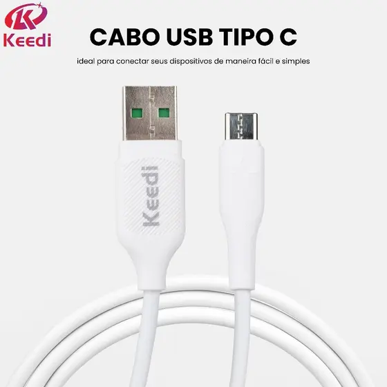 Cabo USB 3.0A Carregamento Rápido Tipo C V8 Iphone Keedi