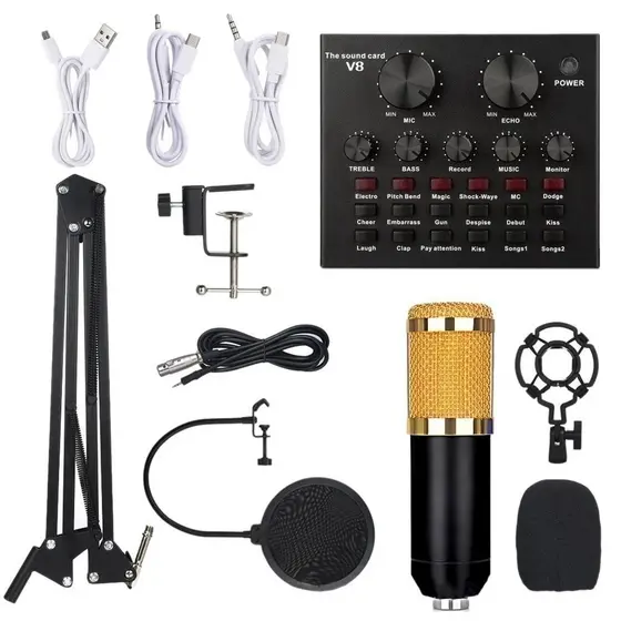 Kit Interface Mesa V8 + Microfone Bm800 Com Braço Articulado