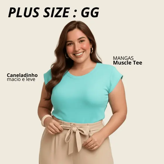 BLUSA PLUS SIZE MUSCLE TEE CANELADO MACIO CONFORTÁVEL