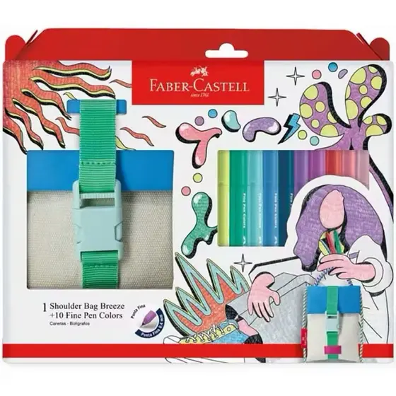 Kit Faber-Castell Caneta Fine Pen 10 Cores + Shoulder Bag Breeze