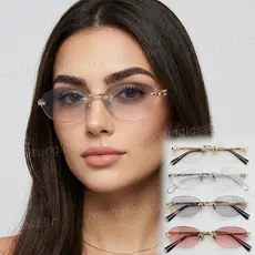 Estilo Coreano Moda Pequeno Oval Sem Moldura Óculos De Sol Transparentes Para Mulheres Homens Unissex