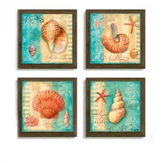 Kit Quadros Decoração concha,  Piscina, área de lazer, varanda, Com Vidro e Moldura
