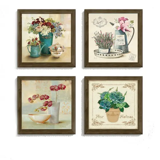 KIT - 4 QUADROS DECORATIVOS - 23X23cm, em Madeira com Vidro -  PARA BANHEIRO,DECORAÇÃO LAVABO, TOALETE, SALA