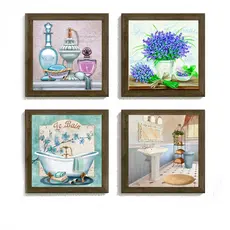 Quadro Decorativo Banheiro Decoração Com Moldura E Vidro 23x23