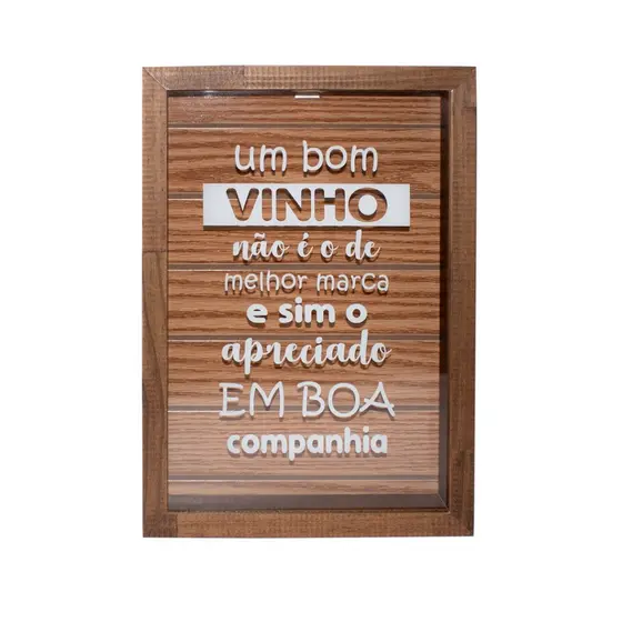 Quadro Porta-Rolhas De Vinho - 22x32x4,5cm, em Madeira com Vidro