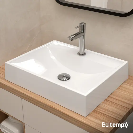 Cuba Pia de Apoio Sobrepor Retangular 50x40 Branca Banheiro Lavabo Beltempo BT-2171
