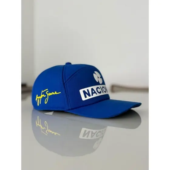 boné Airton Senna formula 1,azul Royal Premium autografado, emborrachado o nacional e a assinatura f1 campeão em vendas.
