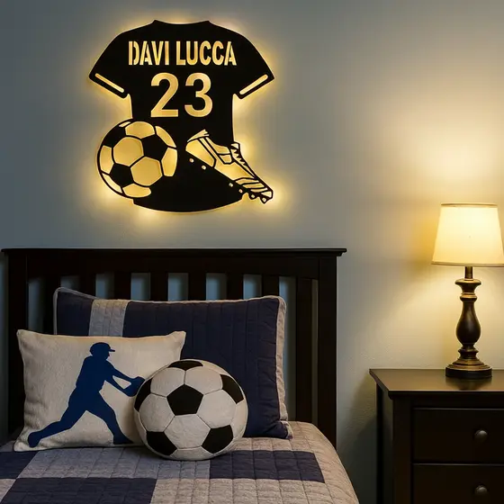 Luminária Camisa de Futebol Personalizada em MDF com LED | Nome e Número | Decoração Esportiva