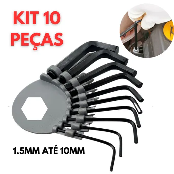 Kit de Chave Allen 10 Peças  Chave Aliem Curta Hexagonal 1,5mm até 10mm Chave Aliem