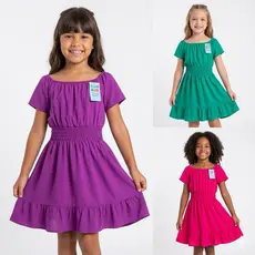 Vestido Princesa Curto em Viscose Infantil e Juvenil. Vestido Estilosa /Moda Blogueirinha /Moda Evangélica/ Casamento
