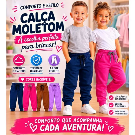 Calça Moletom Infantil Unissex Premium Flanelada - Juvenil grossa quentinha criança menina e menino