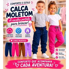 Calça Moletom Infantil Unissex Premium Flanelada - Juvenil grossa quentinha criança menina e menino
