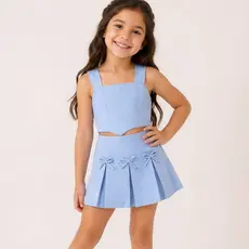 Conjunto Alfaiataria Infantil Laço Plissado Cropped e Short Saia / Roupa Social de menina