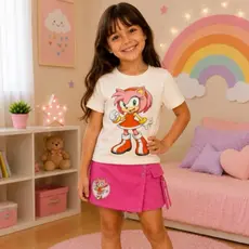 Look infantil Amy Sonic menina. Camiseta e conjuntos personagens