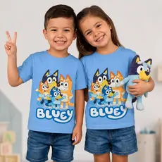 Camiseta Infantil Bluey e Bingo Família Cachorrinho – Alta Qualidade 100% Algodão