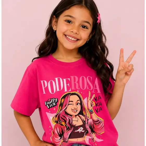 Camiseta Infantil Emilly Vick 100% Algodão menina. Camiseta estampada dos rosa T-shirt