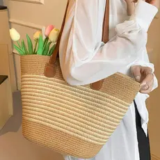 Bolsa de palha de grande capacidade para férias casuais praia portátil nova moda bolsa de ombro tecida